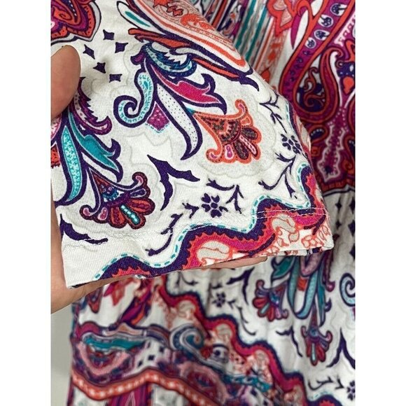 Chicos Top Women L Pink Floral Pullover Paisley Tie Waist Summer Feminine Retro - Picture 5 of 14